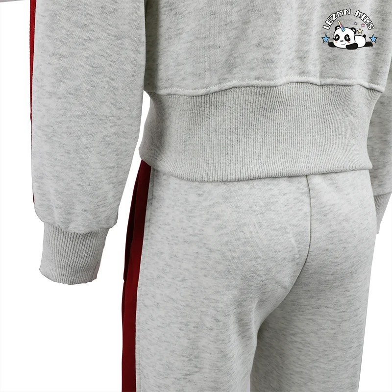 LEZONKIDS - OEM Customized Fashion Heart Print Zipper Hoodie Coat Side Stripe Sweat Pants Girls Clothing Sets Luxury